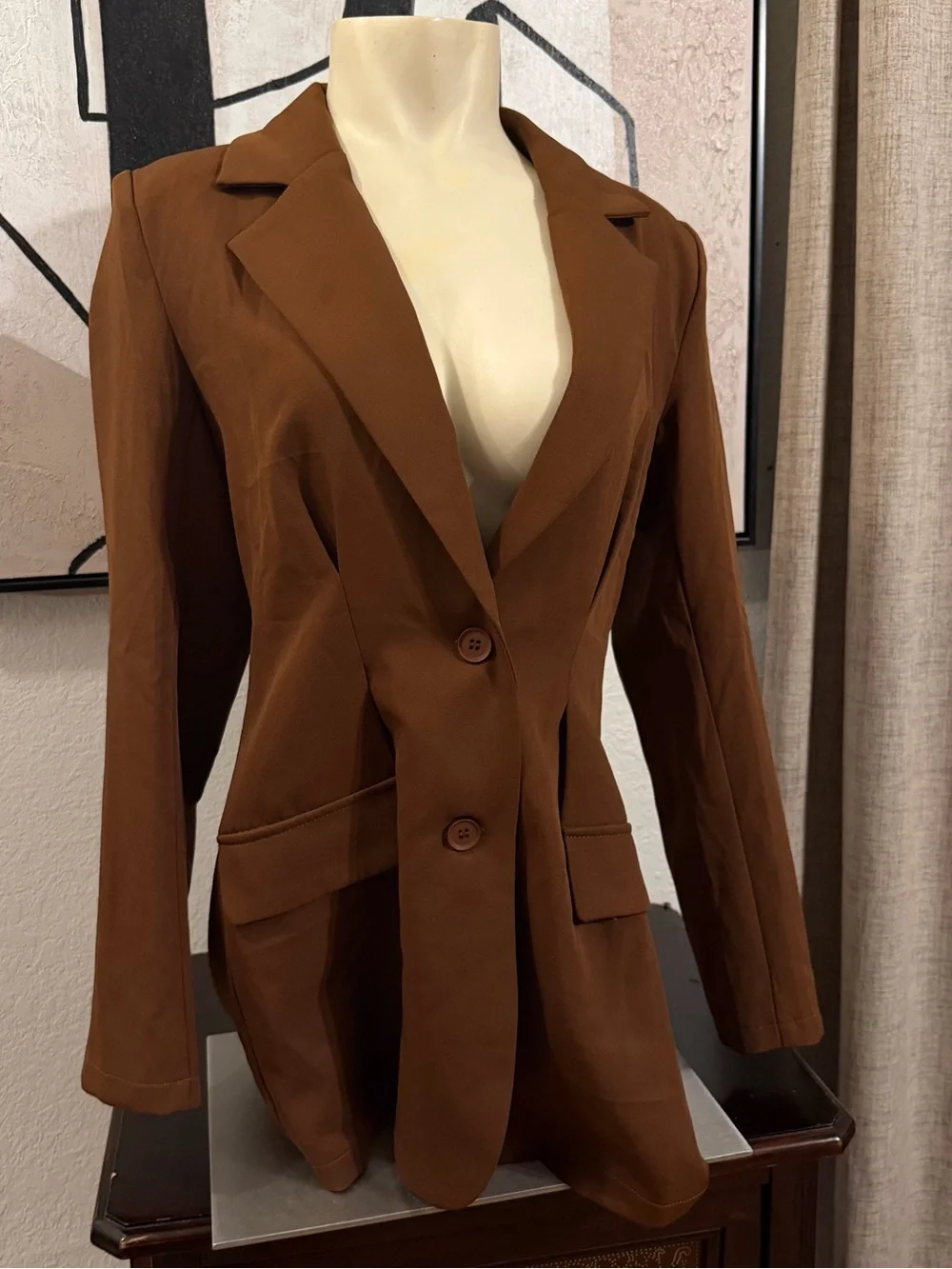 SHEIN Brown Tailored Two-Button Blazer